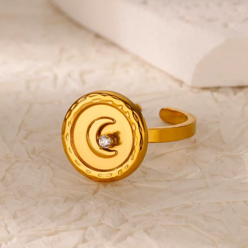 K Gold Plated Stainless Steel Pearl Ring Shell Ring Gold Plated Head Jewelry Open Ring