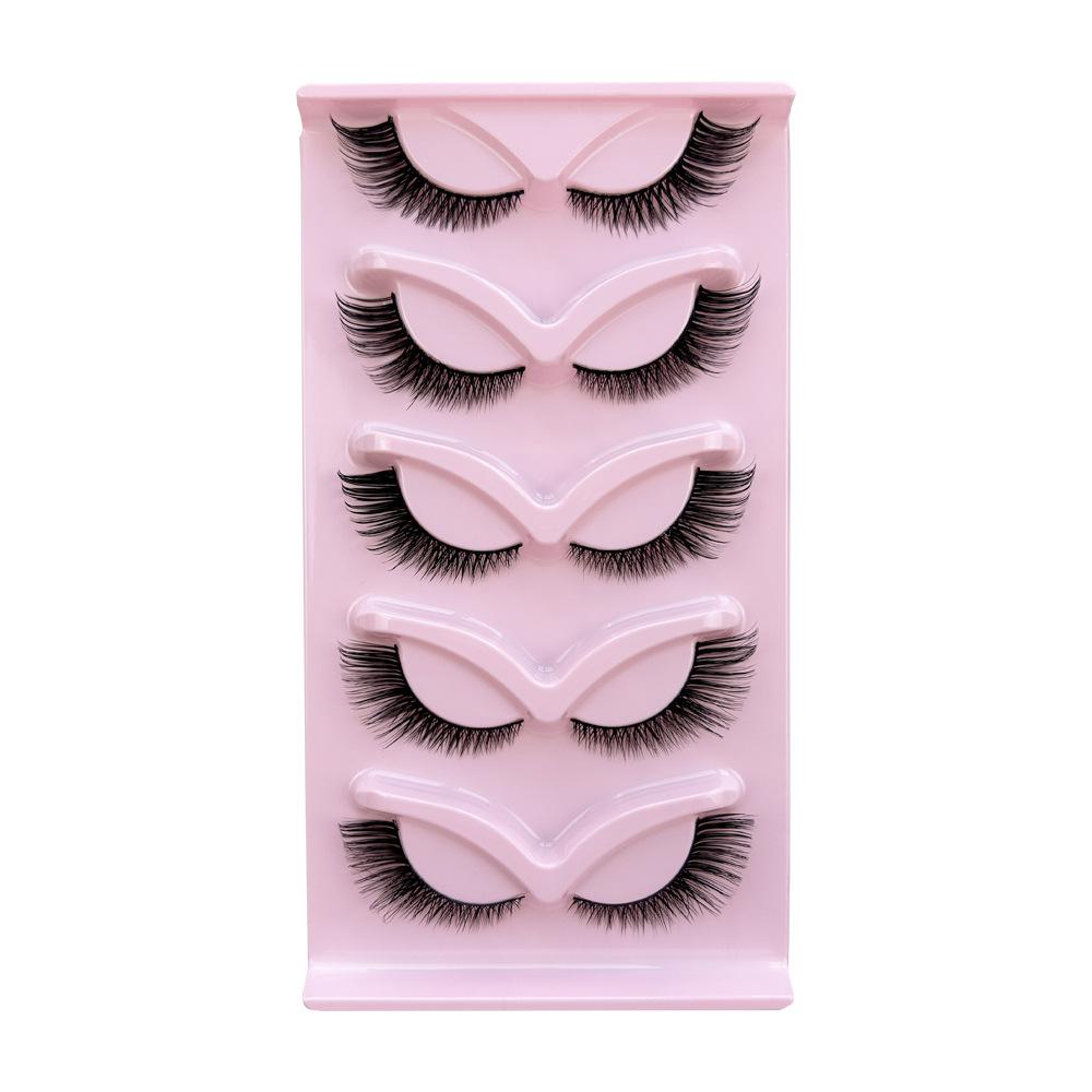 Five pairs of cat s eye eye corners elongate natural fox-style slanted lashes with full false lashes