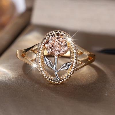 Elegant Golden Rose Rings for Women Wedding Engagement Ring Jewelry Gift