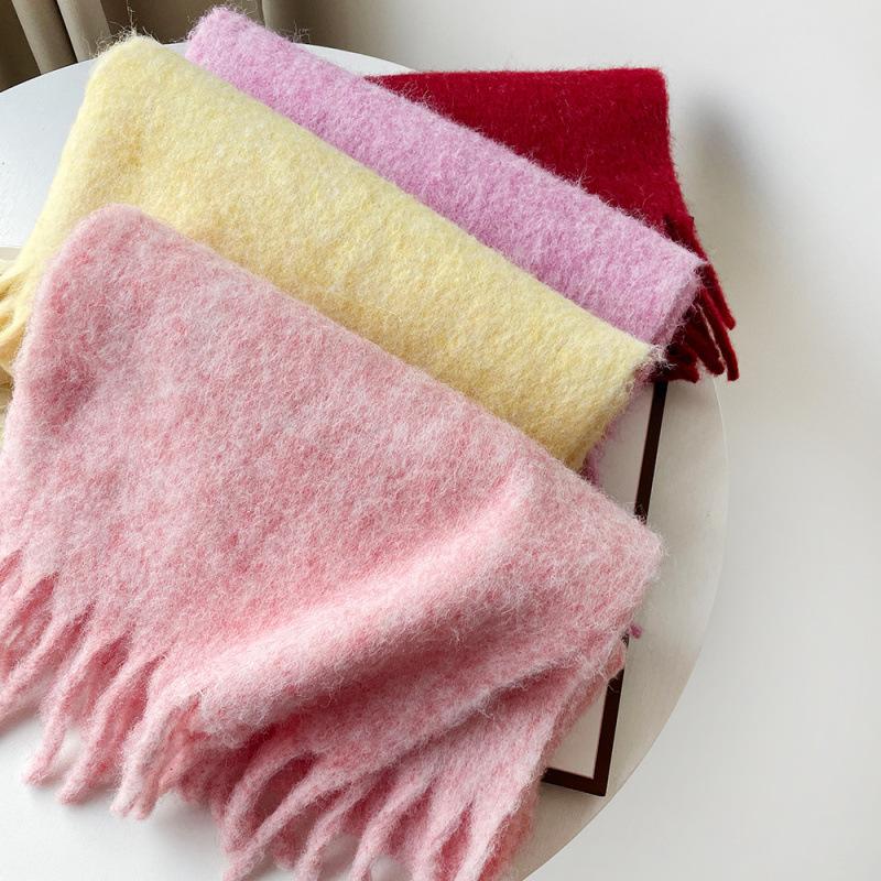 Wool Scarf Autumn And Winter Solid Color Mohair Scarf High-End Thickened Warm Fringed Shawl