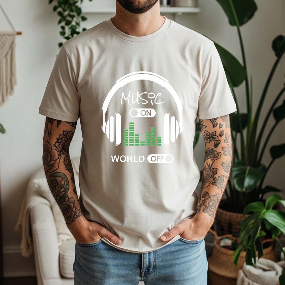 2026 Summer 100 Cotton Music On World Off Graphic Oversized Tee Music Rhythm Dj Themed Short Sleeve