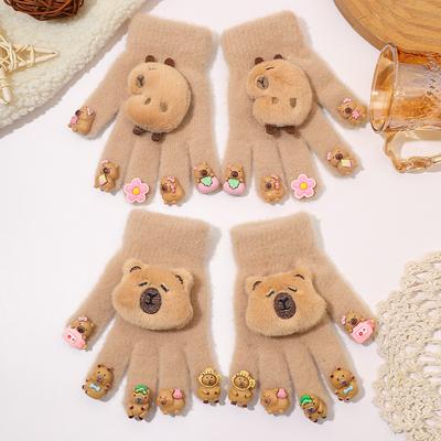 Entzückende Winterhandschuhe für Damen mit niedlicher Capybara-Dekoration Bequem Warm mit Fingern Ideal zum Radfahren Geschenkidee