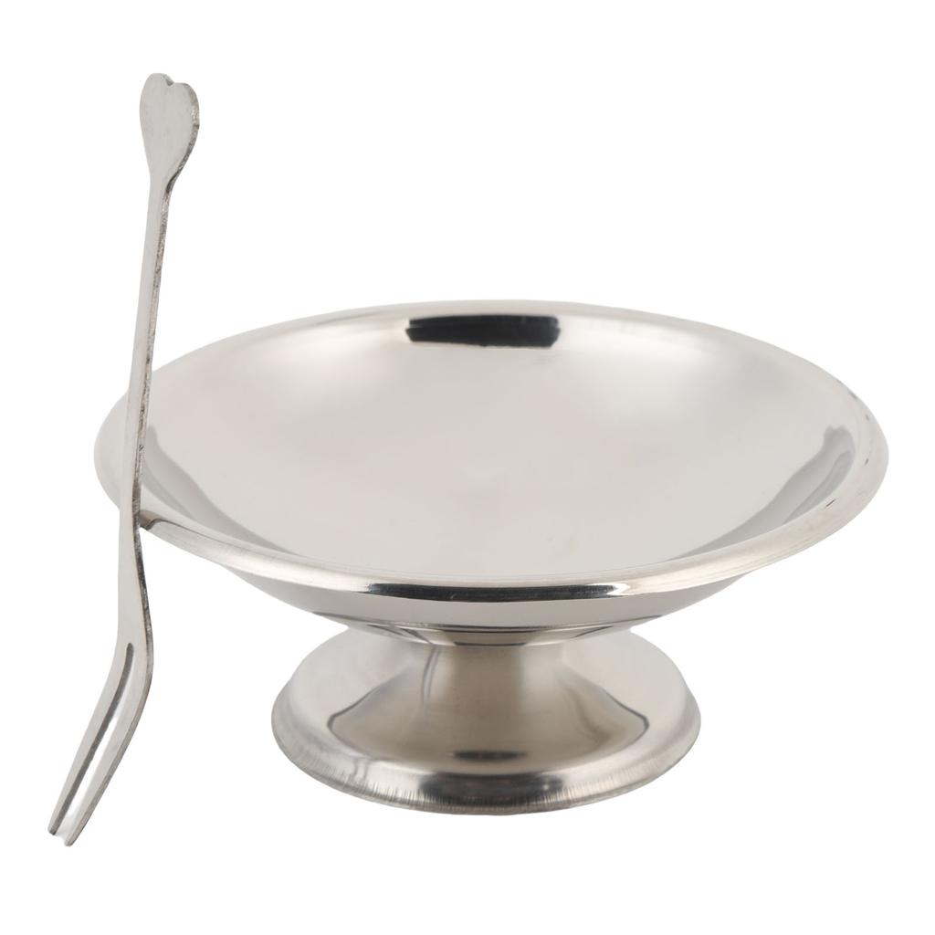 Eisbecher Edelstahl Dessertschale Metall Pudding Salat Servierschalen mit Gabel für Zuhause Küche Kurz Groß 11CM