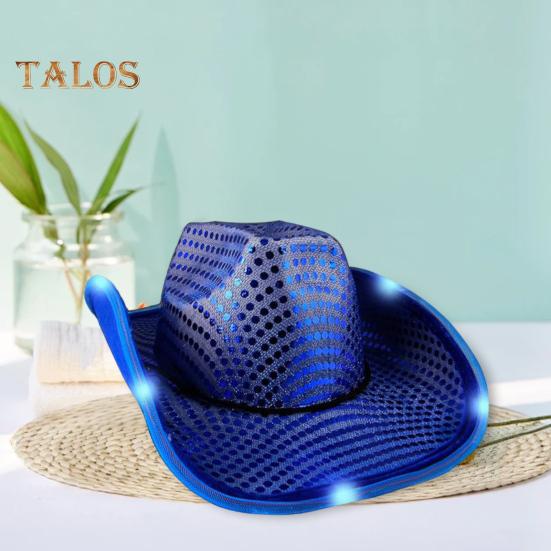 LED Light-Up Cowboy Hat Retro Western Style Luminous 5 Color Available Sunshade Sequin Cap Christmas Party Nightclubs Performance Photo Prop Cap