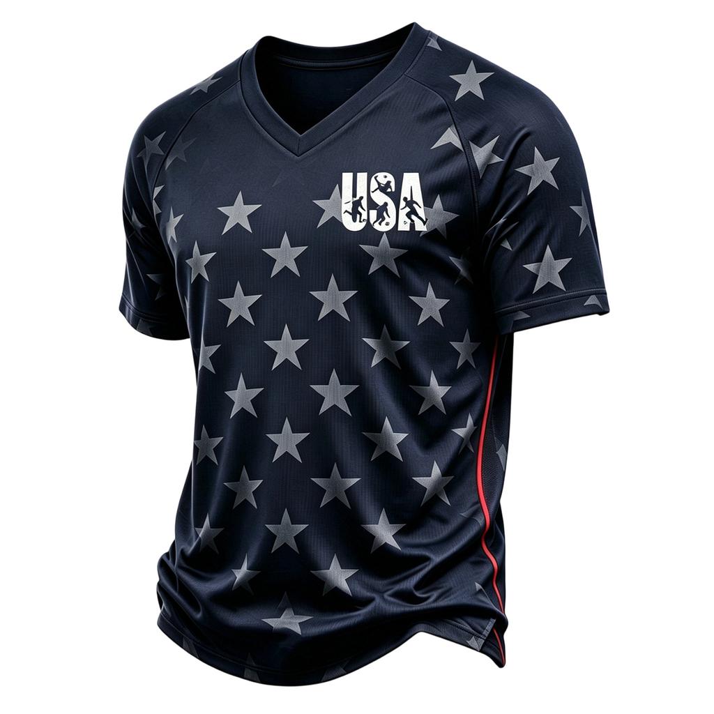 Men's Casual V Neck Short Sleeve Shirt Lightweight Breathable Fabric Printed Design USA Flag Themed Patchwork Summer Top