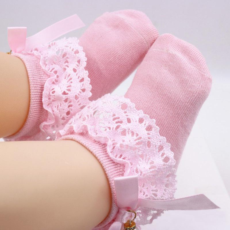 Baby Girl Princess Lace Ruffle Socks Retro Frilly Pearl Bow Socks Sweet Kids Cotton Short Socks MYY