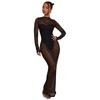 Women's Sexy Casual Tight Dress with Lace Perspective Round Neck