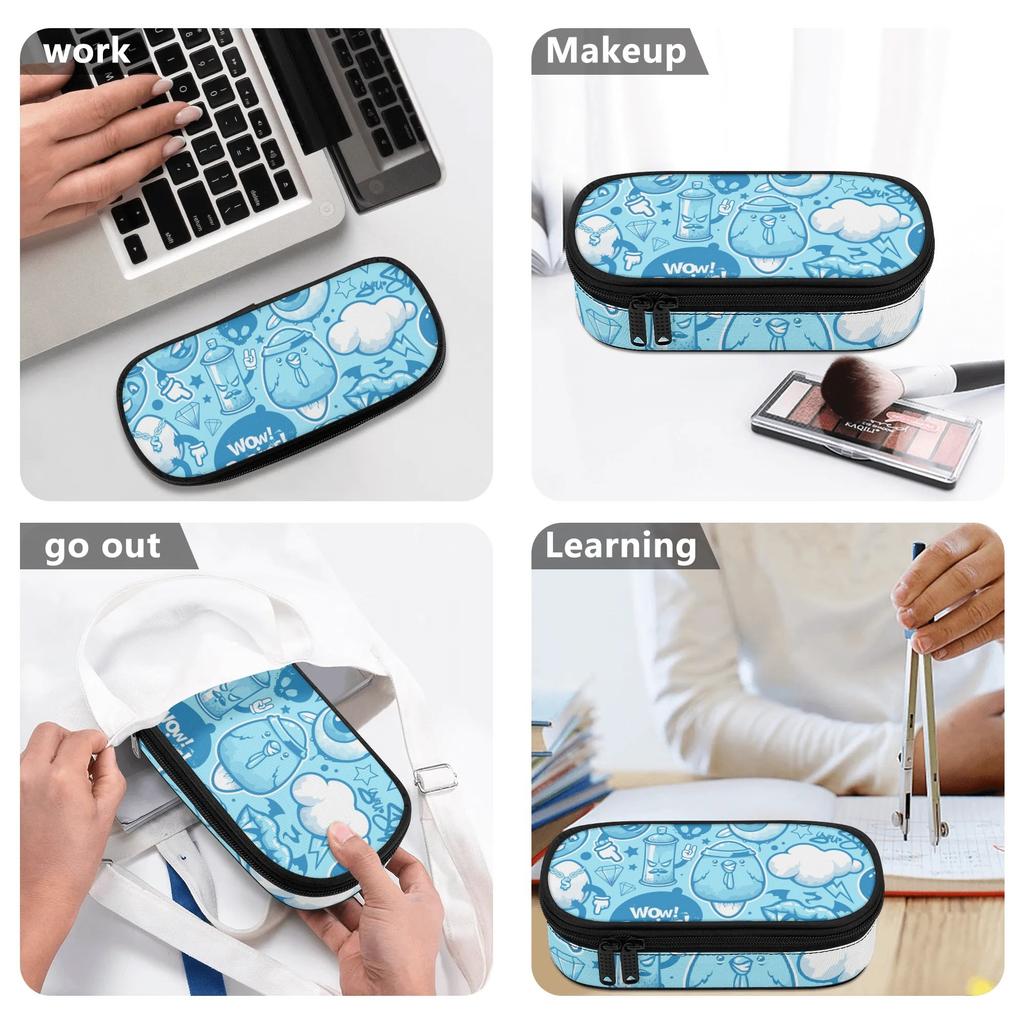 School Pencil Case Lightweight 300D Polyester Smooth Zipper with Main Pocket Mesh Layer and Removable Pen Divider for Boys Girls