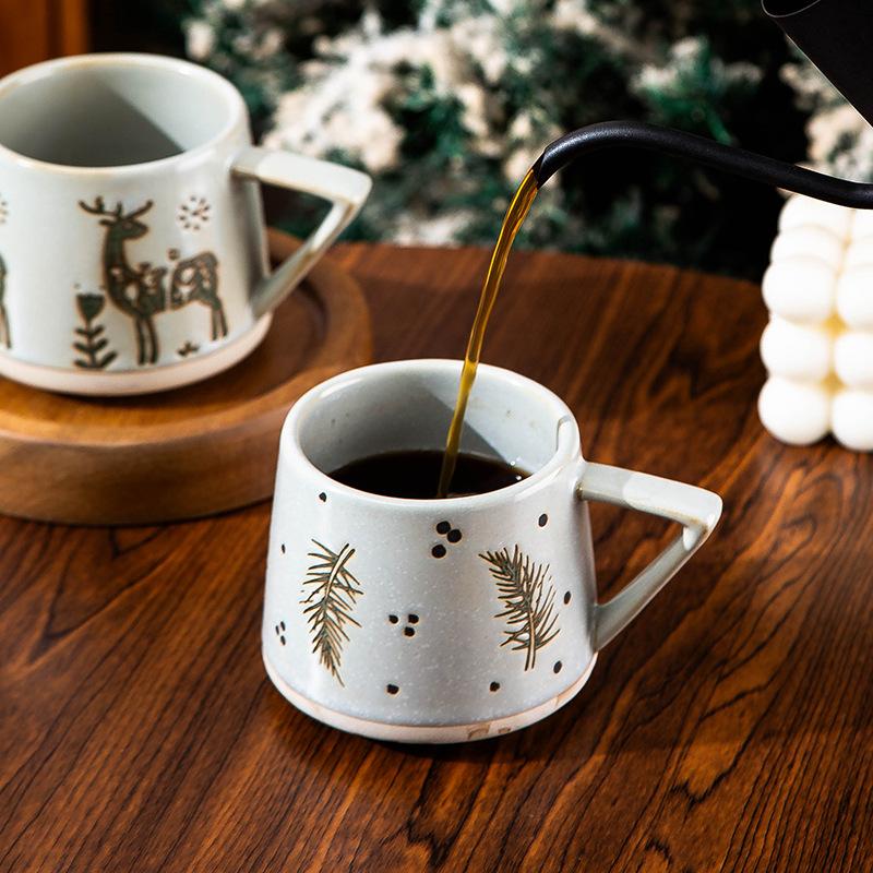 Christmas Vintage Ceramic Mug with Heat-resistant Handle Coffee Cup Nordic Style Home Office Handmade Water Tea Cups Xmas Gifts