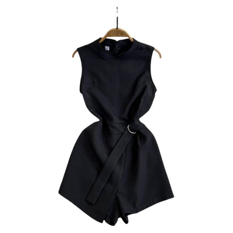 Black Summer High Waist Slimming and Fashionable Cargo Overalls