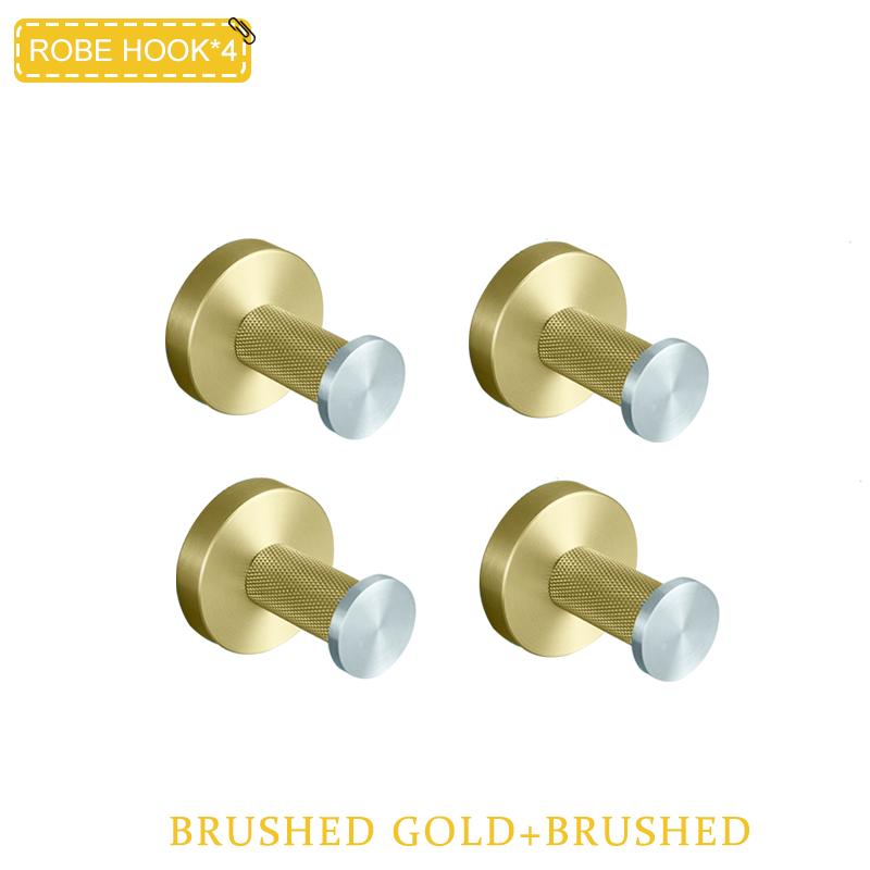 Brushed Gold & Brushed Bathroom Accessories Set Wall Mounted Clothes Hook Toilet Paper Holder Towel Bar Hardware Pendant