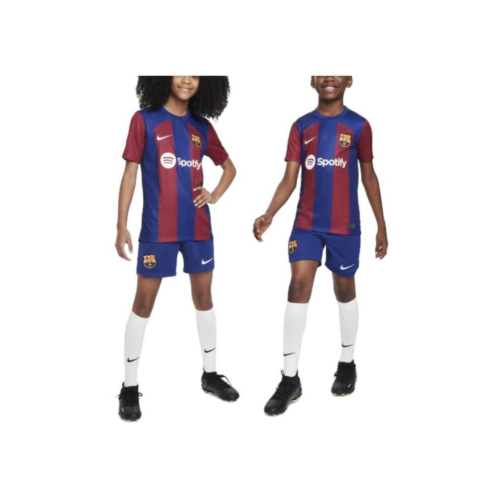 Nike Kids Soccer Jersey Logo Print Striped Color Block Short Sleeve Kids Tops Blue DX2761-456