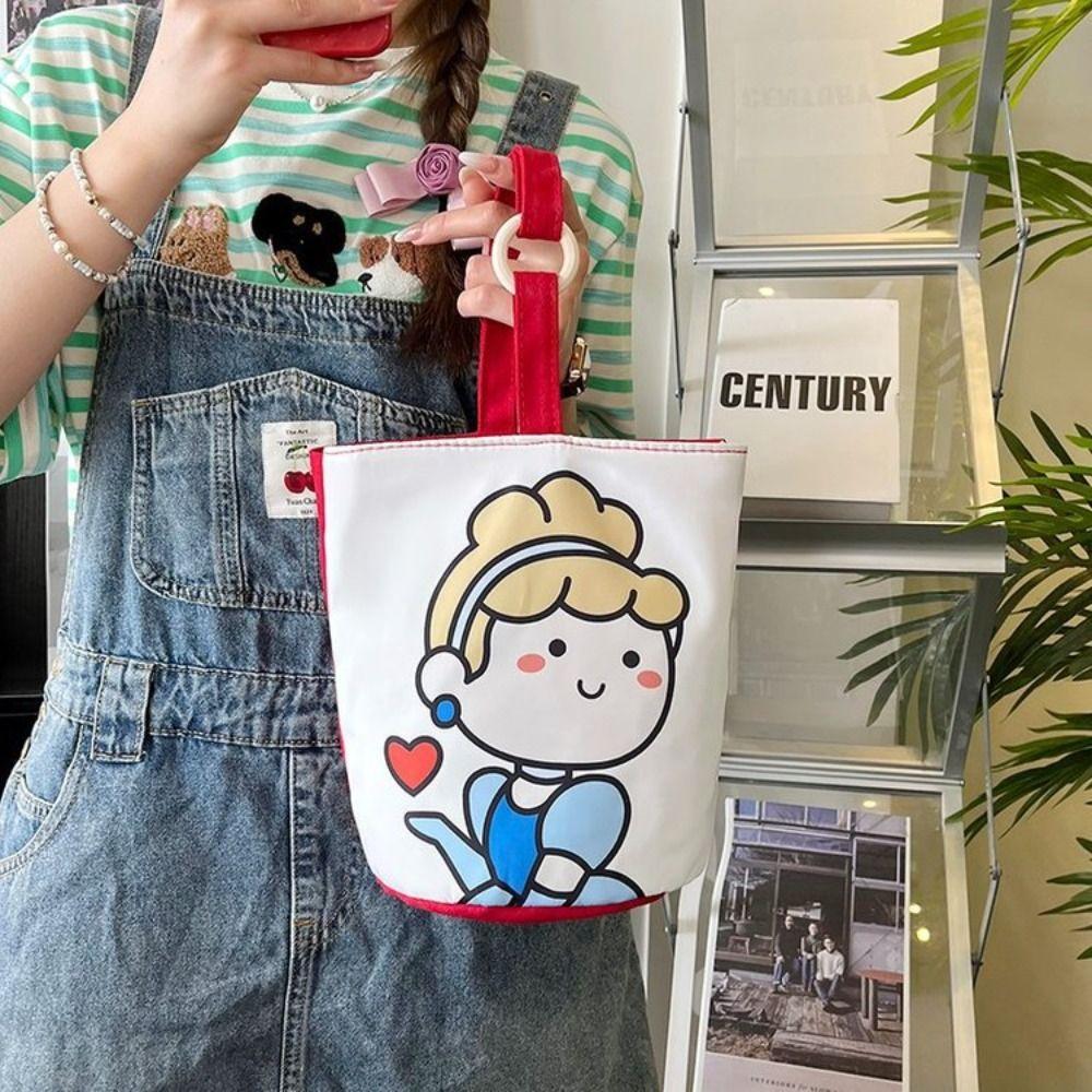 

Y2K Canvas Bucket Bag Large Capacity Canvas Shoulder Bag Simple Cartoon Mummy Bag Student Style H