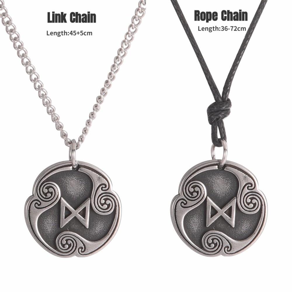 

LIKGREAT 24 Runes Charms Vintage Necklace Set for Men Women Letter Amulet Stainless Steel Pendant Viking Wicca Jewelry Fashion rope chain&45cm