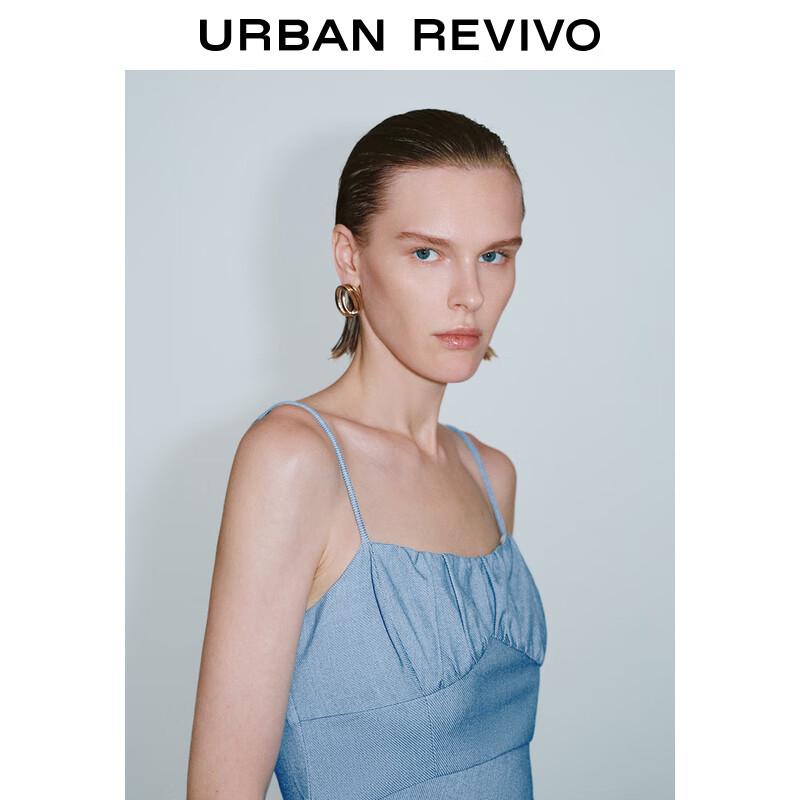 UR 2024 Summer Women's Pleated Slit Strappy Midi Dress