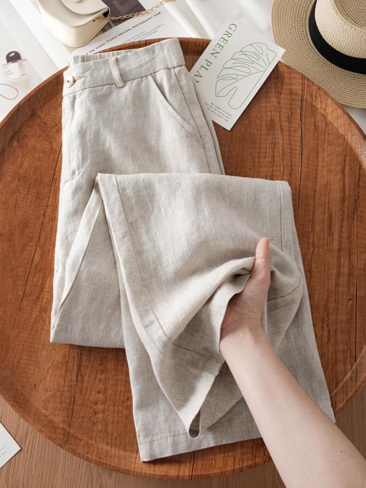 Women's High-Waisted Wide-Leg Linen Pants - 2025 Autumn Fashion Casual Loose Fit