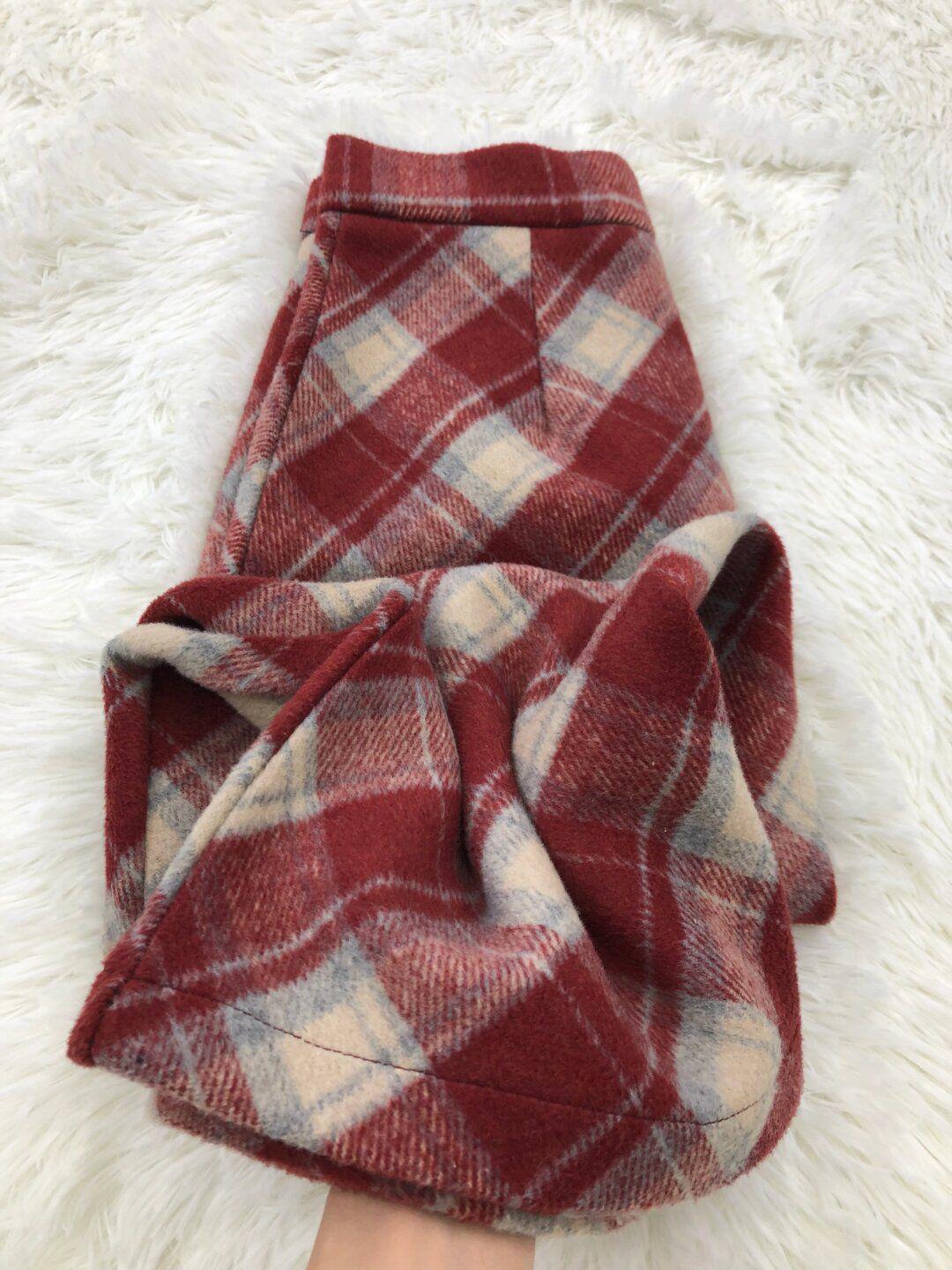 

Women s Plus Size Korean Plaid Woolen Midi Skirt - Versatile A-Line with Split L красный