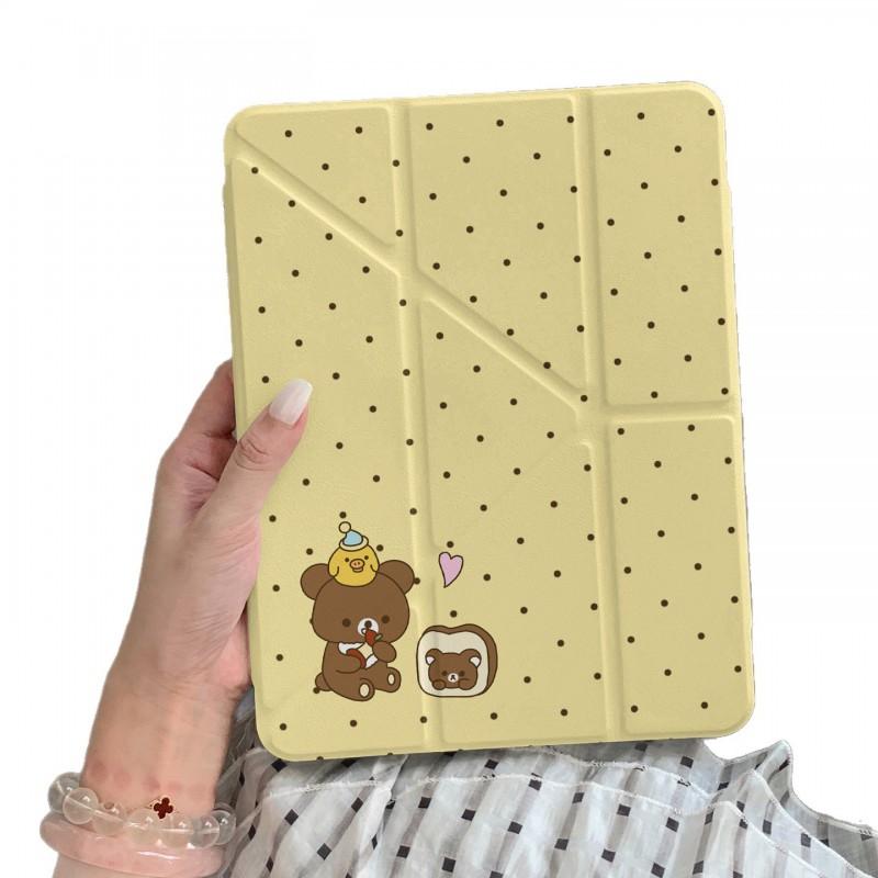 Cartoon Bear Tri-Fold IPad Case With Pen Slot 10th Gen Air 8 7 6 5 Y-Clasp Smart Cover