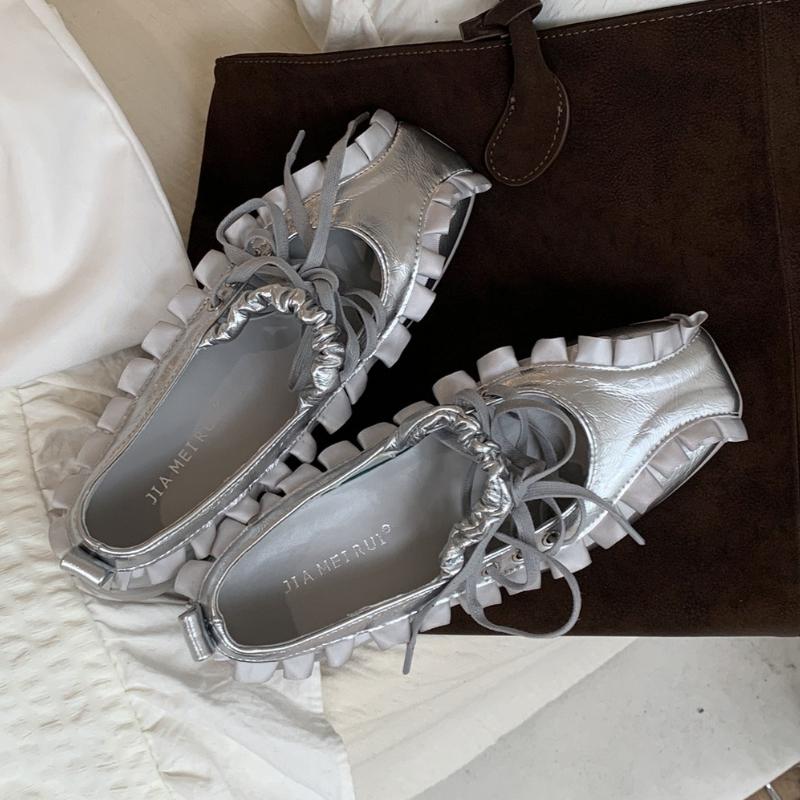 Fashion Elegant Cross Tied Pleated Low Heel Design Mary Jane Shoes Women High Quality Soft Leather Square Toe Flats Cozy Shallow Loafers