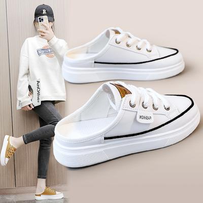 Yq36 New Semi Slipper Women's Shoes White Shoes  Summer Slippers Slim Thin Bottom Skate Shoes All-Matching White Shoes All-Matching