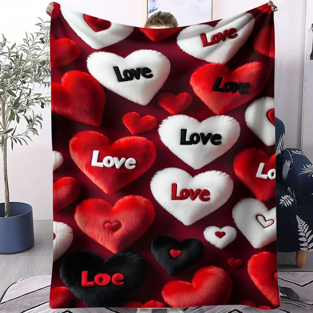 Pink Fluffy Love Heart Blanket  Soft Throw for Kids Room Sofa Bed Camp Living Cute Decor Ideal for Family  Love Enthusiasts