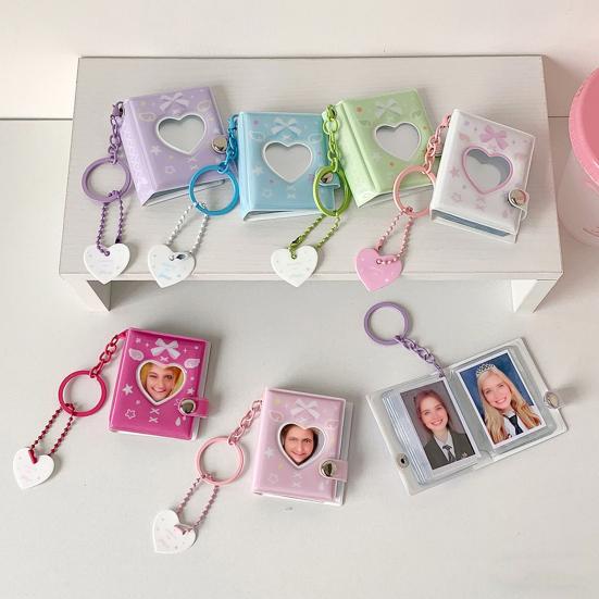 Love Heart Small Photo Album Keychain 32 Pockets Hollow Photocard Binder for 2 Inch Photo Mini Photo Card Book Holder for
