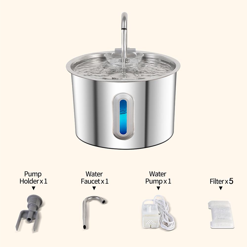 2.2L Stainless Steel Cat Water Fountain,Pet Water Dispenser With Filter,Dog Drinking Fountain For Cats,Ultra Quiet Water Pump