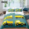 Excavator Duvet Cover Set Microfiber Tractor Truck Comforter Cover Twin Construction Vehicle Cartoon Bedding Set for Boys Teens