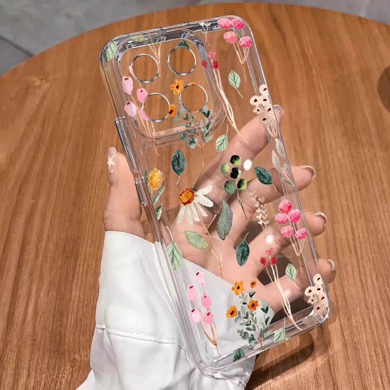 Girl Flowers Pattern Case For Xiaomi Redmi Note 15 Pro 4G Funda Redmi Note 14 13 Pro 5G Clear TPU Silicone Soft Cover