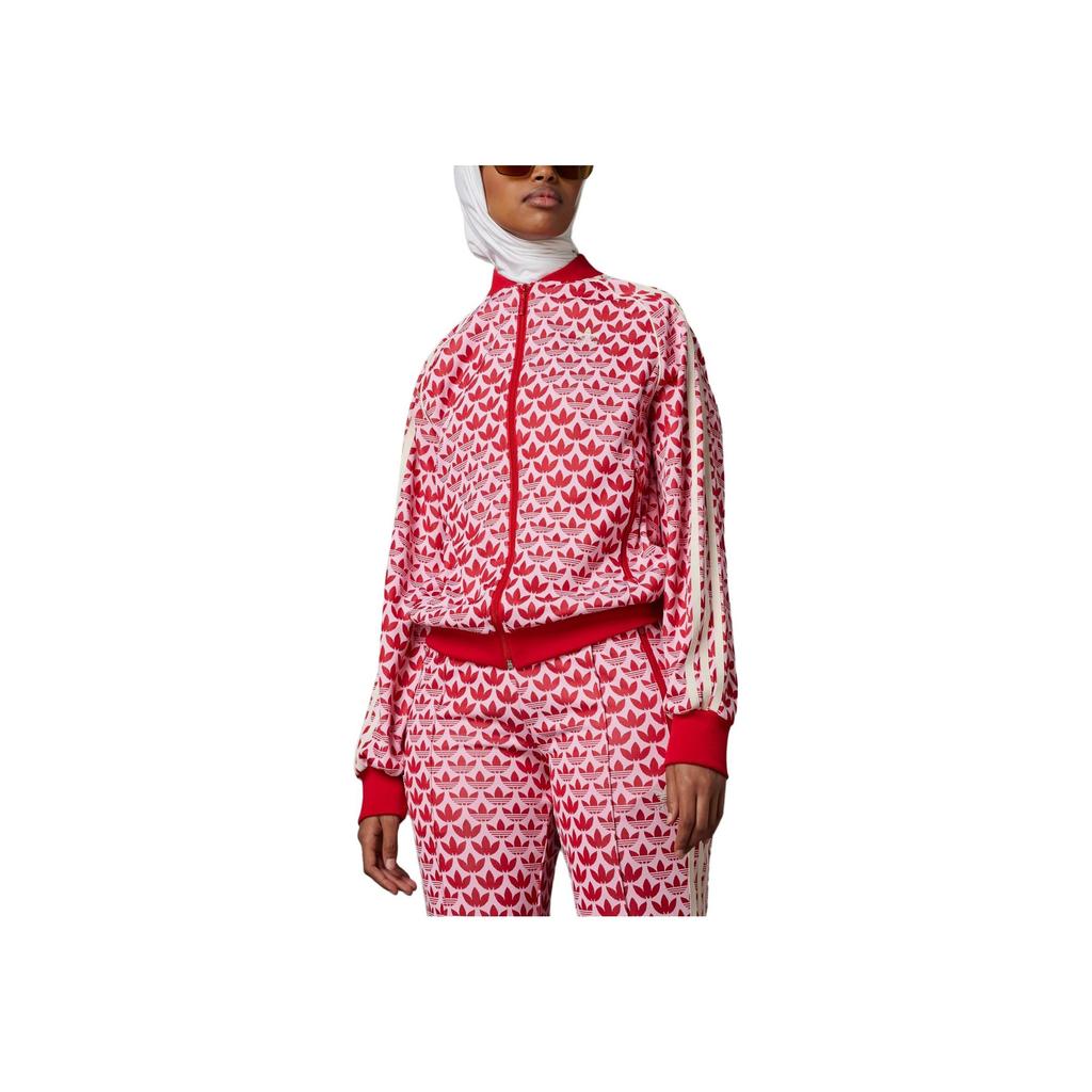 Adidas Originals 70S Logo All Over Print Zip Jacket Women Jacket Red IK7872