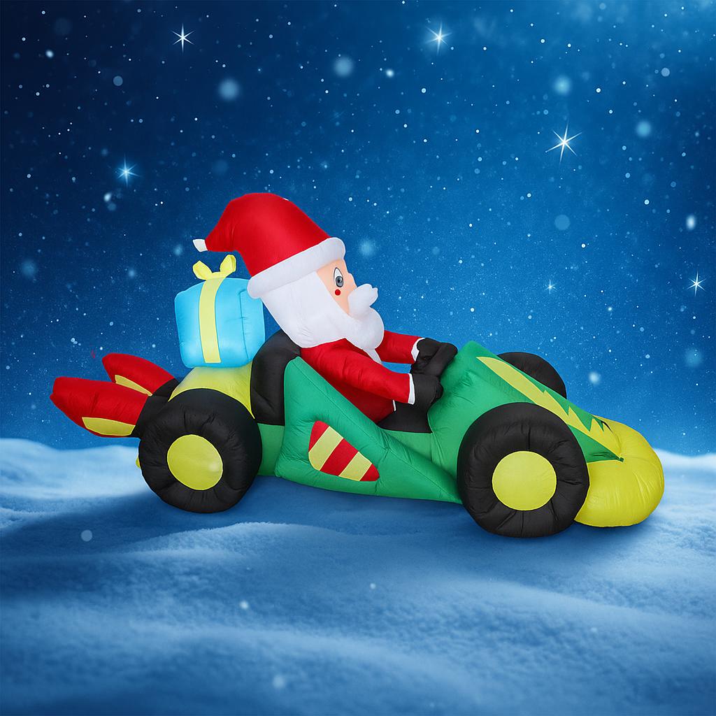 7.87FT Inflatable Toy Santa Race Car Festive Holiday Gift Xmas Christmas Decorations for Yard Christmas Supplies Home Ornaments