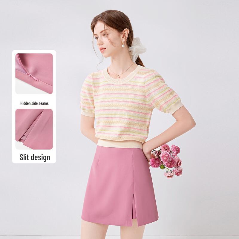 Qiusiyi High-Waisted A-Line Slit Mini Skirt M