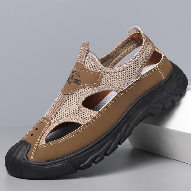 Large size sandals men's summer breathable hollow mesh hole shoes outdoor light sports leisure beach shoes cross-border men's shoes