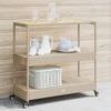 VidaXL 3-Tier Bar Cart Beige Rattan and Solid Acacia Wood, Trolley, Kitchen Cart, Storage Cart, 368725