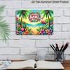 Placa Decorativa de Alumínio 2D Plana, 1 Peça "Feliz Aniversário" Flamingo Tropical 12x8 Polegadas - Design Luau Havaiano com Palmeiras & Guitarra, Colorida de Aniversário