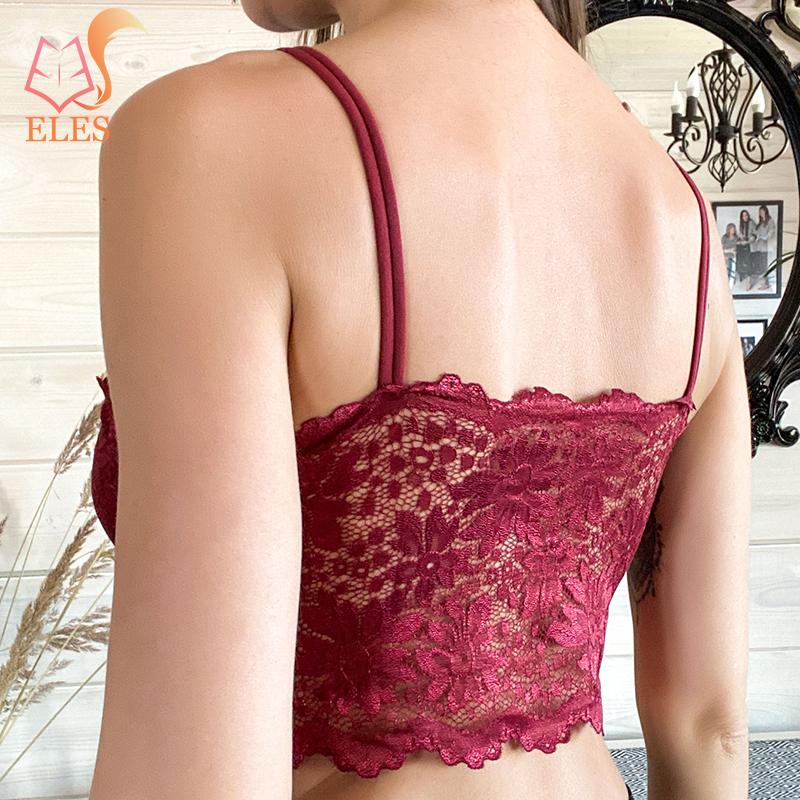 Women Lace Flower Bra Double Strap Backless Tank Top Vest No Restraint Breathable Underwear