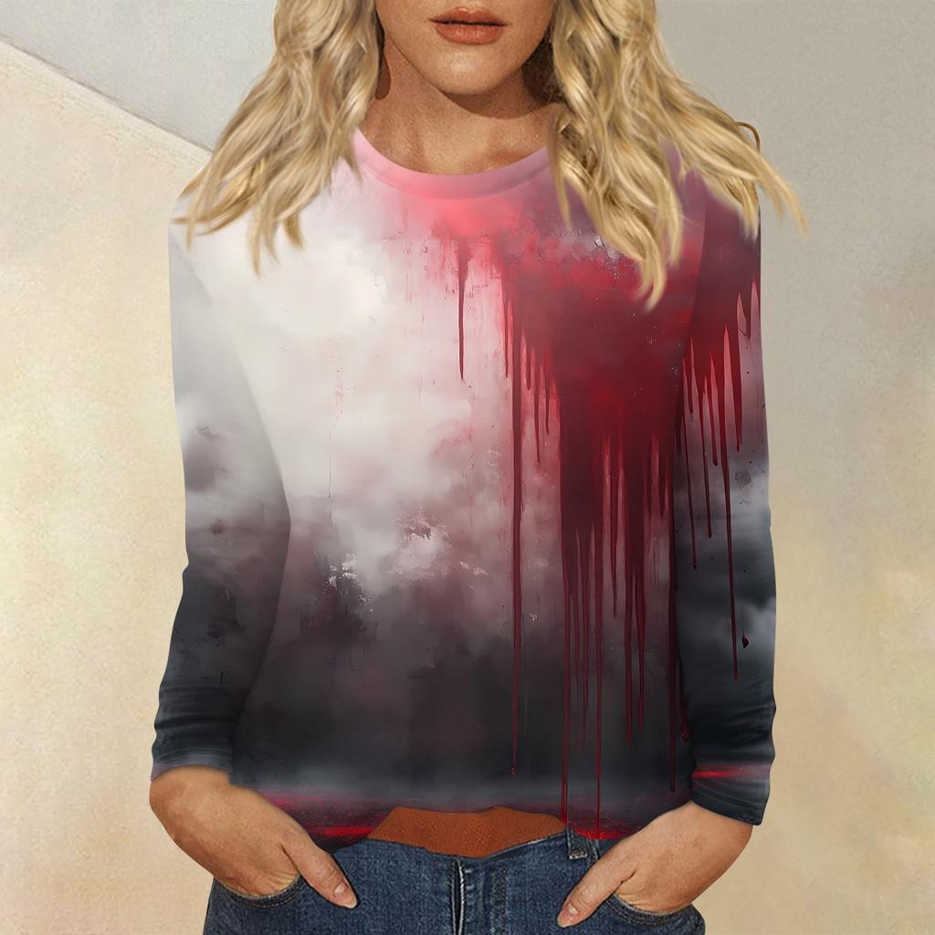 Haut Pull-over Décontracté Mode Femme Imprimé Halloween Col Rond Manches Longues