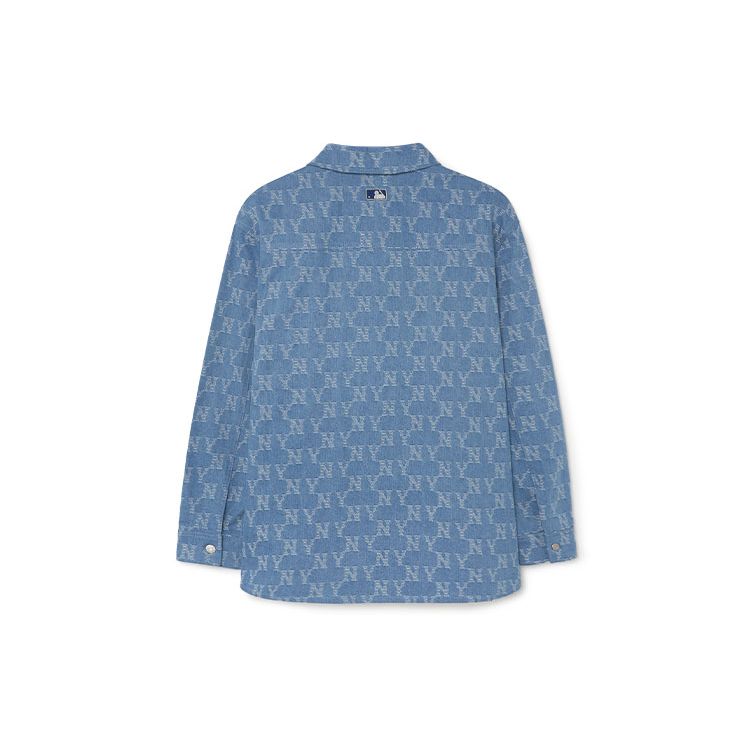 MLB New York Yankees All Over Print Denim Jacquard Long Sleeve Shirt Unisex Shirts Blue 3ADRM0131-50INS