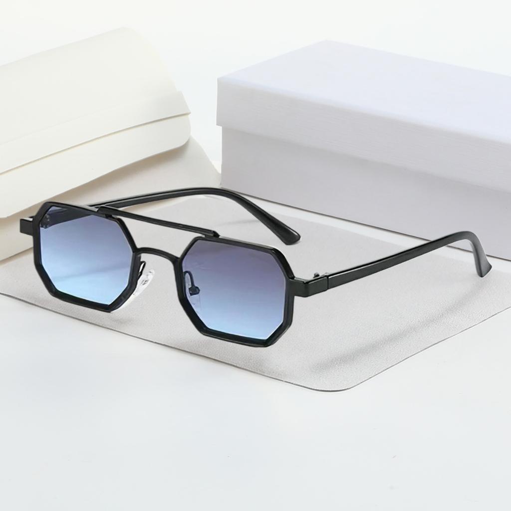 4Pcs/Set Stylish Metal Sunglasses For Women With Dual Tone Frame Gradient Blue Lenses Square Shape Modern Fashion Accessory