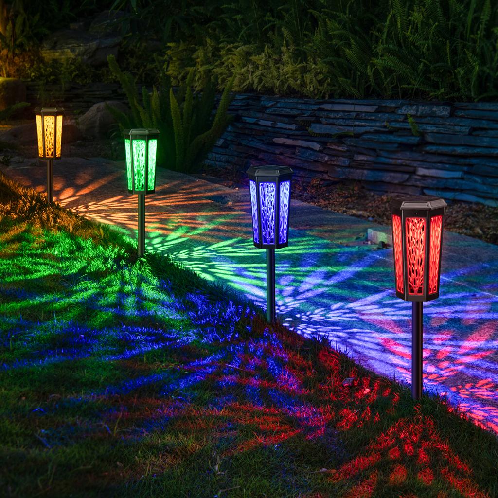 Solar Powered Lawn Lamp, Outdoor way Light with Wheat Leaf Shade for Garden, Lawn, Patio, Warm Colorful Light and IP55 Waterproof