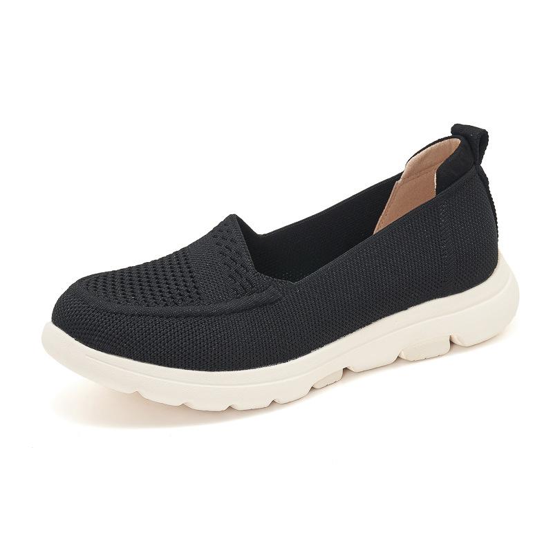 Simple Hollow Leather Single Shoes Light Mattress Anti-Slip Round Toe Flying Woven Breathable Mother Single Shoes For Women