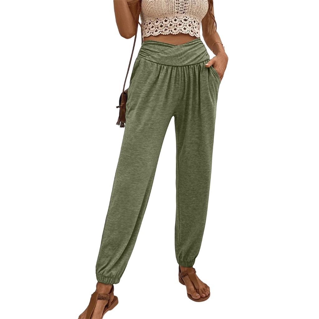 Women's High Waist Loose Fit Casual Lounge Pants with Elastic Waistband and Side Pockets for Daily Wear