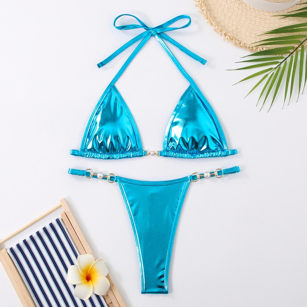 New swimsuit sexy solid color metal bikini swimsuit women's suit