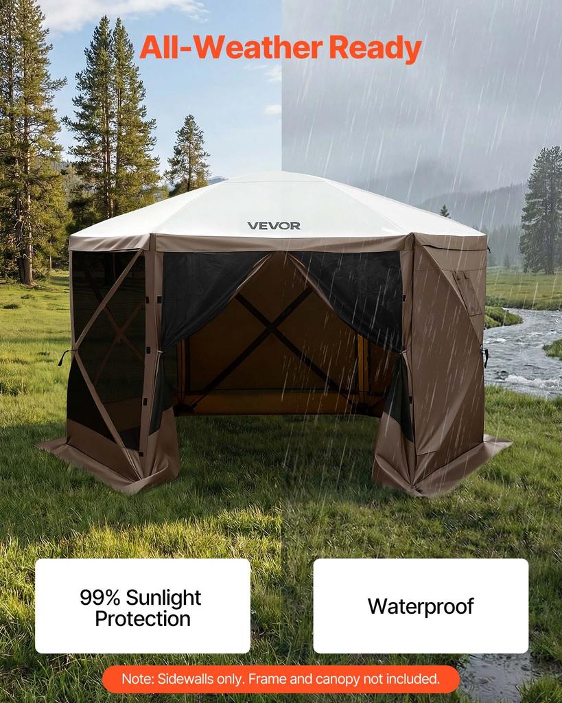 VEVOR Canopy Sidewalls, 1.73 x 1.48 m, Canopy Tent Walls with Waterproof and Sunlight Protection Layer, One-Sided Window Design