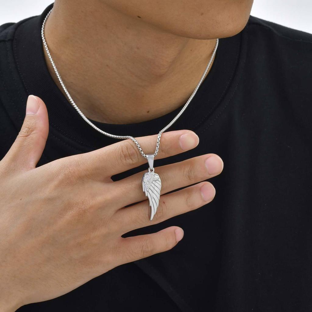 Men's Rose Wing Pendant Necklace,Never Fade Stainless Steel Wings Collars,Rock Punk Jewelry Gift