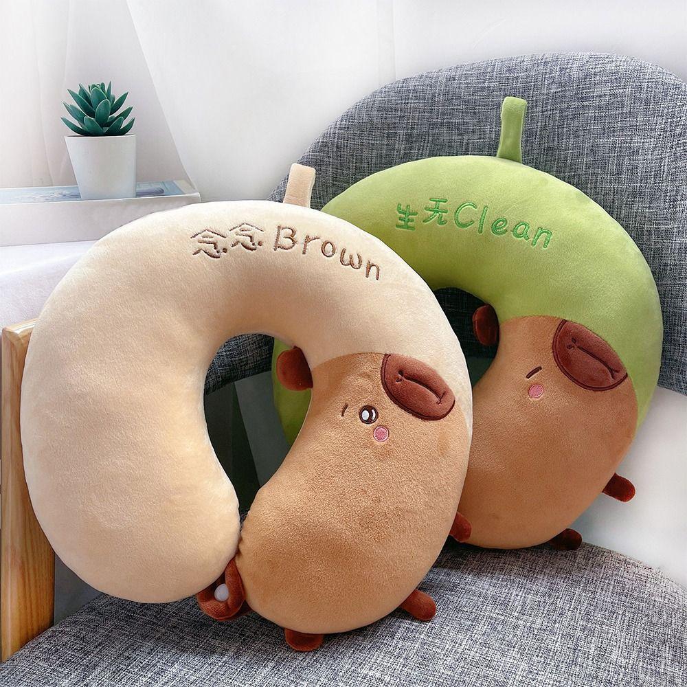 Portable Cotton Capibara Neck Pillow U-Shape Head Rest Travel Pillows Super Light Press To Inflate Cervical Pillow Train