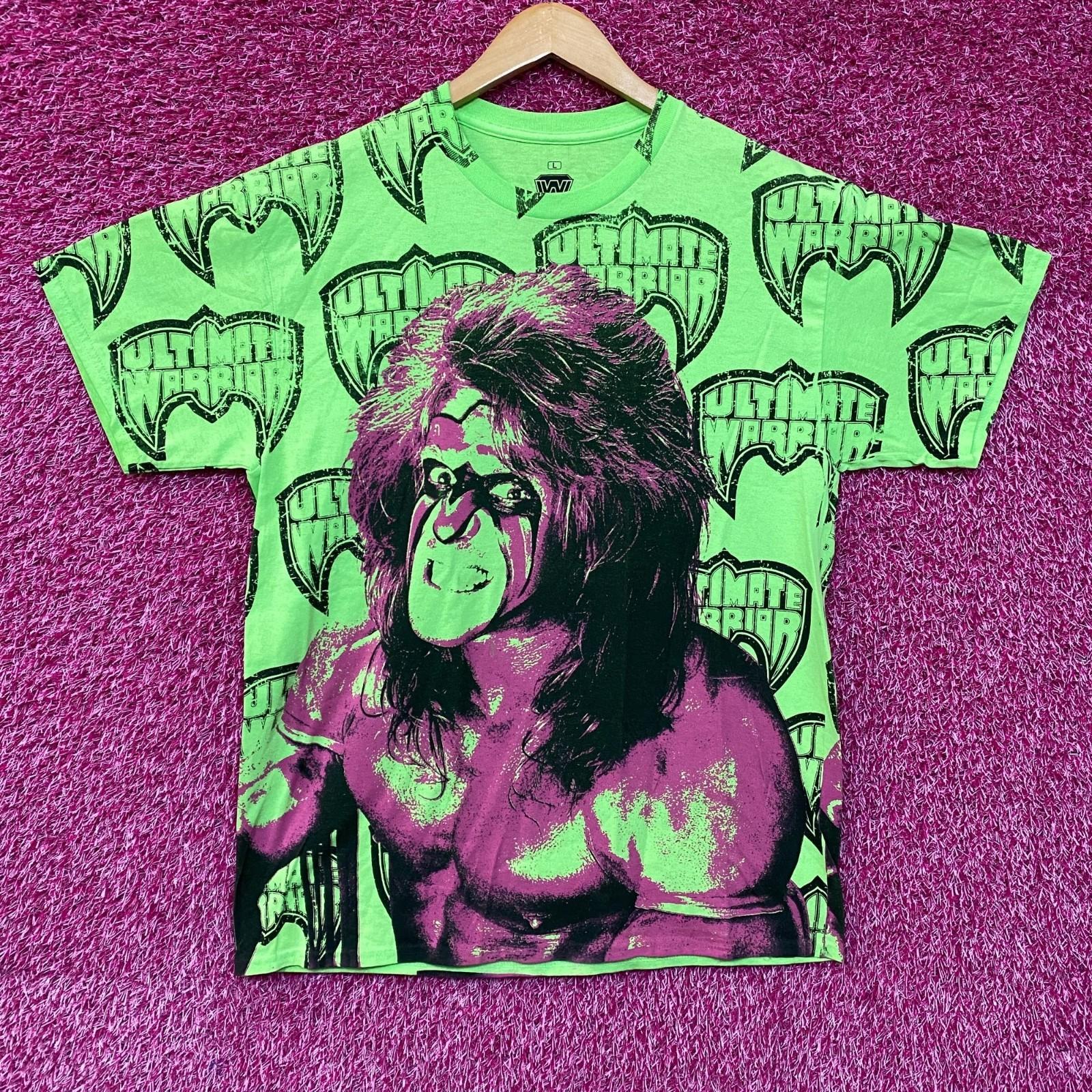 WWE Ripple Junction Neon Green The Ultimate Warrior Allover Print T-Shirt L XL