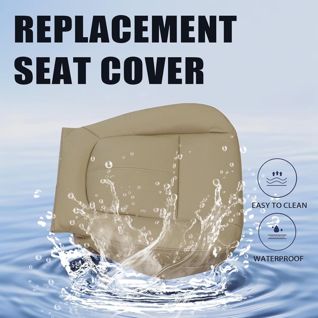 Priprilod Tan Perforated Leather Driver Side Bottom Replacement Seat Cover Compatible with Ford F250 F350 F450 F550 Lariat 2011 2012 2013 2014 2015