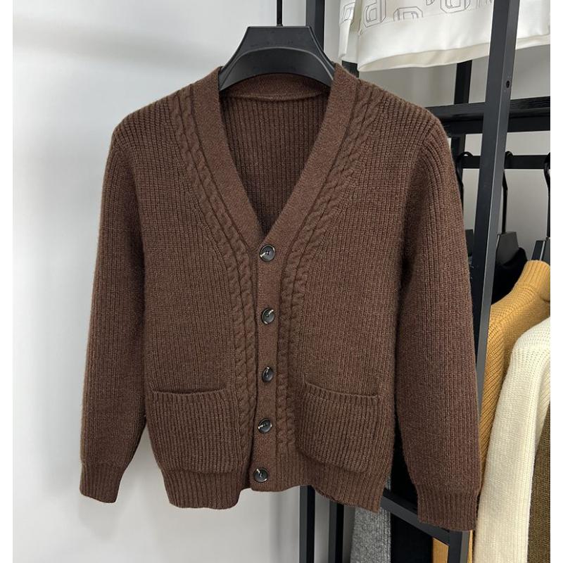 Knitted Sweater Cardigan Men's Sweater Coat Autumn Solid Color V-neck Sweater Trendy Casual Simple Top