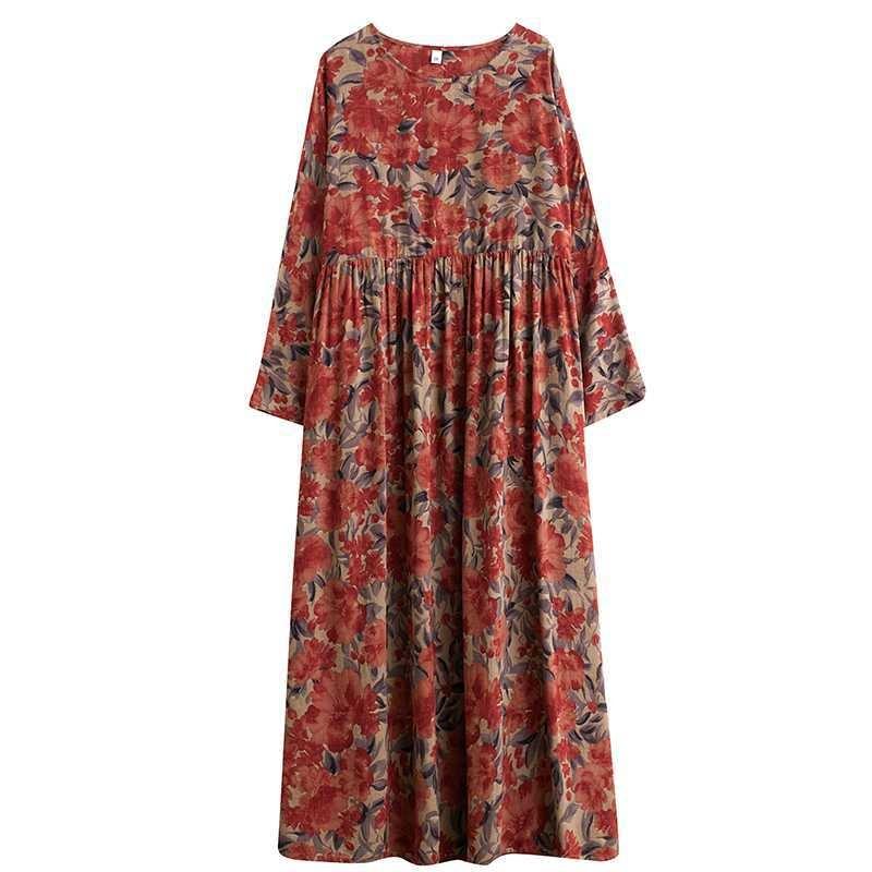 Round Neck Long Sleeve Loose Literary Vacation Style Plus Size Skirt